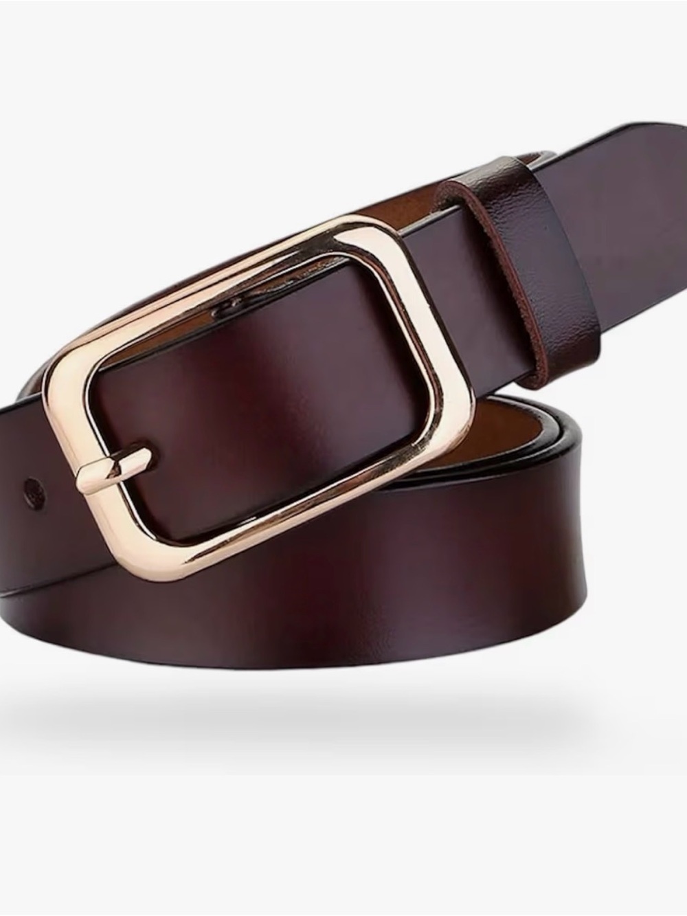 Classic Women's Brown Leather Belt with Gold Buckle
